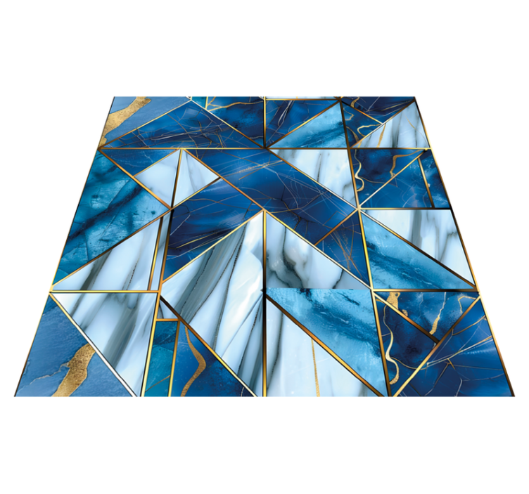 Blue and golden geometric marble effect  vinyl rug - TenStickers