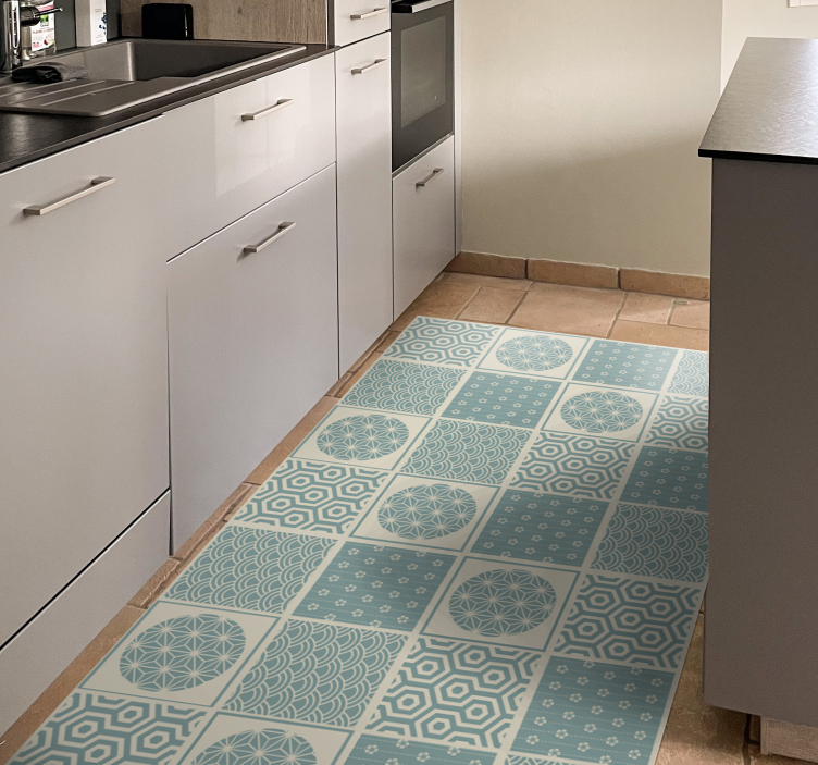 Geometric patterned blocks tile vinyl rug - TenStickers