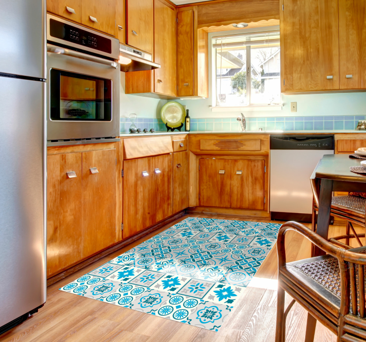 Eclectic turquoise vinyl kitchen mat - TenStickers