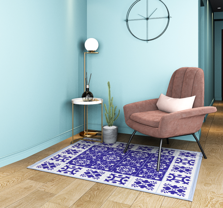 Blue Ceramic Pattern vinyl rug bathroom - TenStickers
