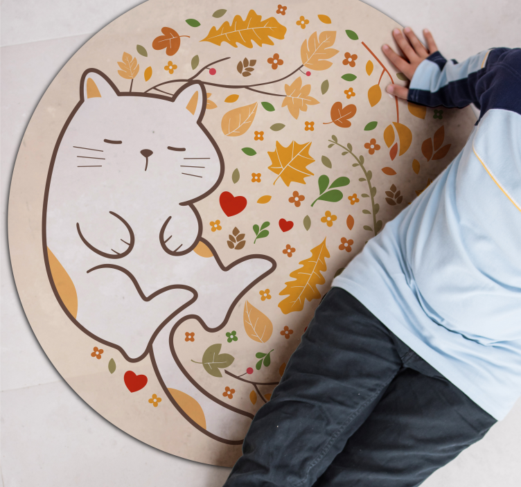 Autumn Cat Illustration vinyl rug - TenStickers