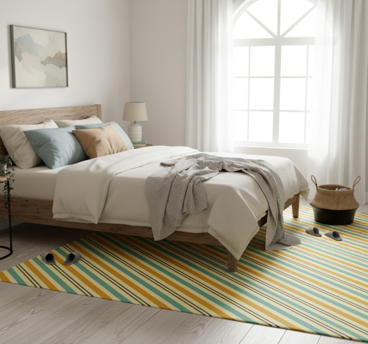 Bedroom vinyl rug with vintage diagonal tricolor design - TenStickers