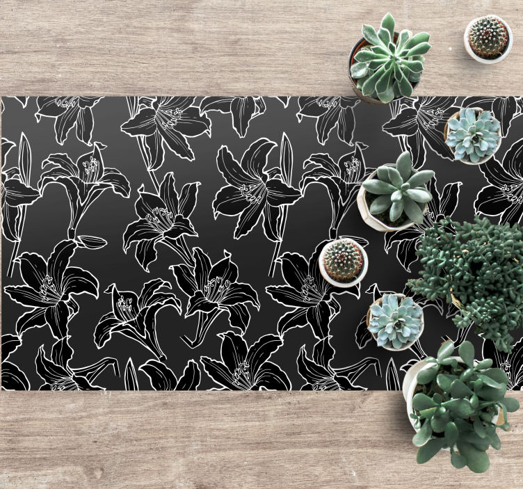 Black Floral Arrangement vinyl rug flowers - TenStickers