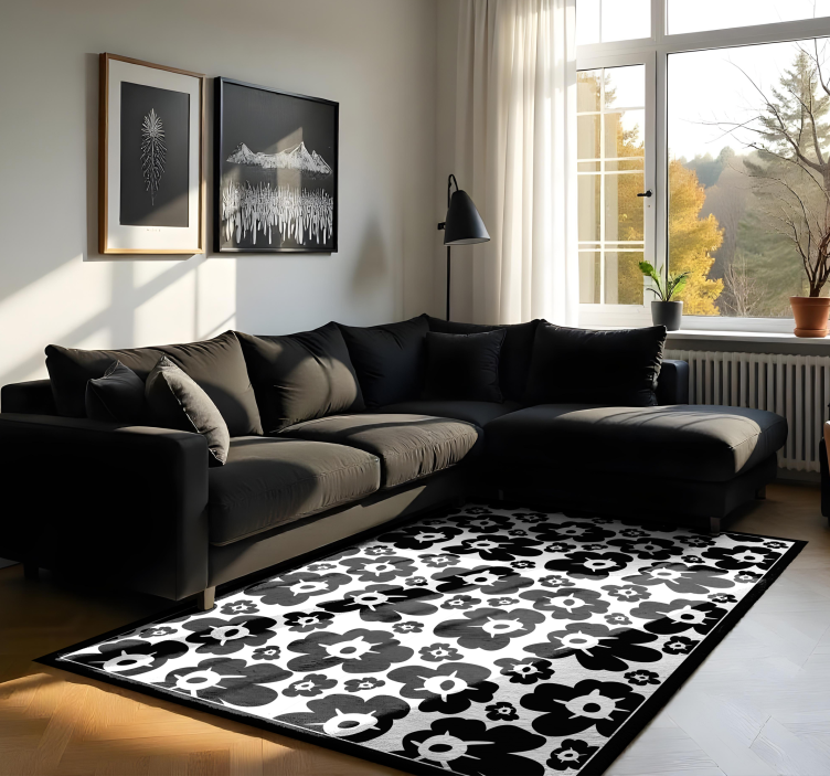 Black poppy vinyl rug flowers - TenStickers