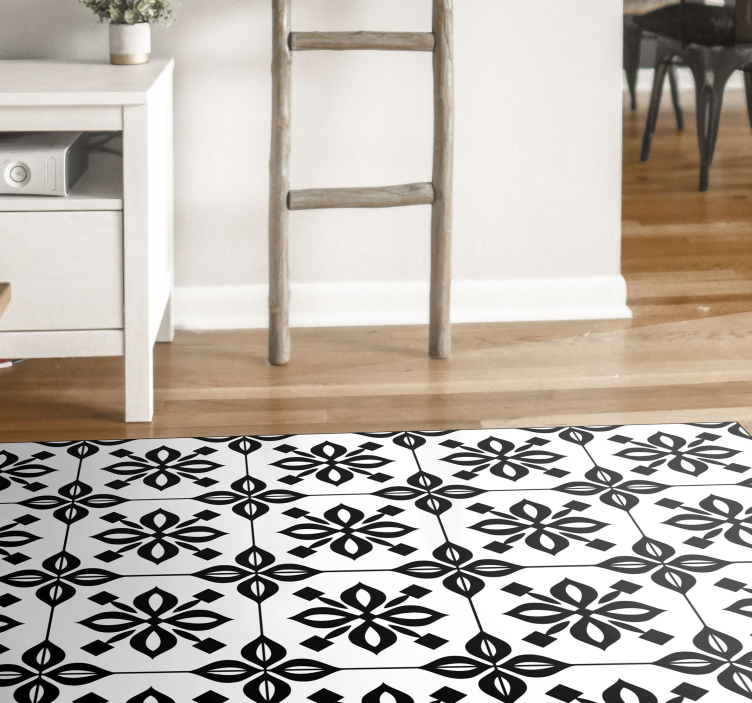 Black white mosaic living room vinyl rug - TenStickers