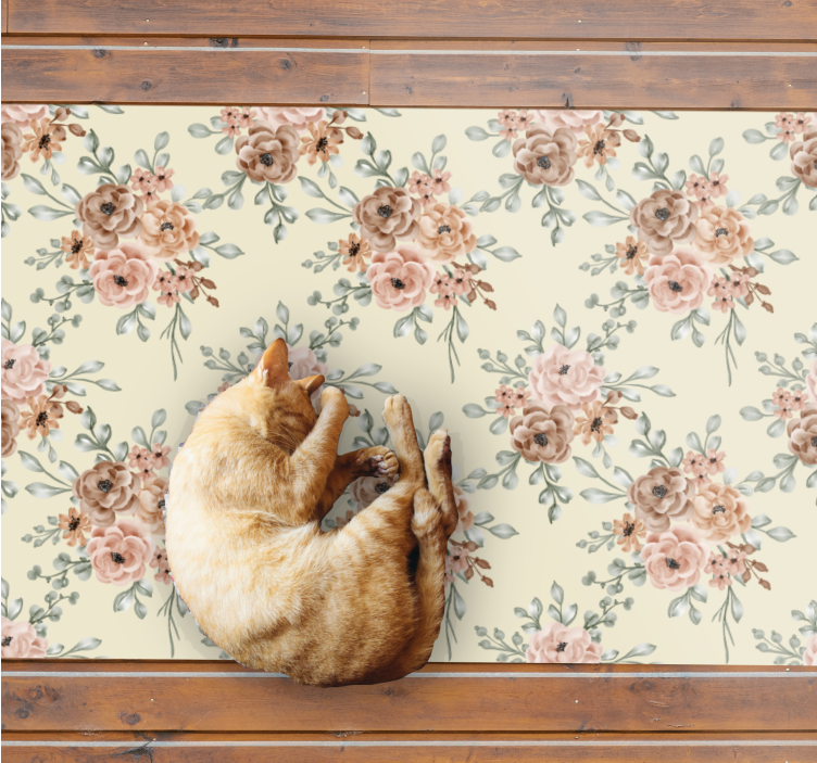 Beige nature vinyl rug flowers - TenStickers