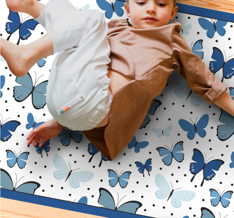 Blue butterfly pattern vinyl rug flowers - TenStickers