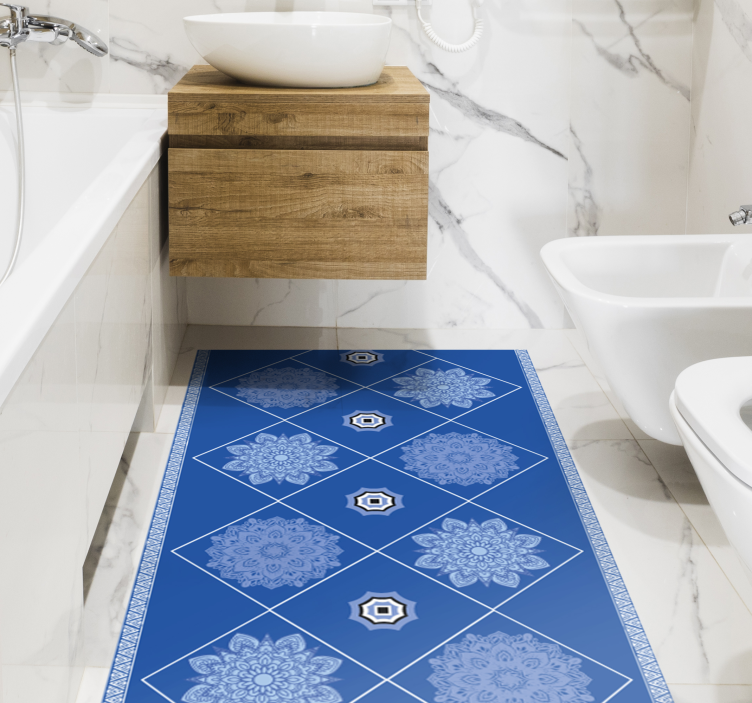 Blue floral elements vinyl rug bathroom - TenStickers