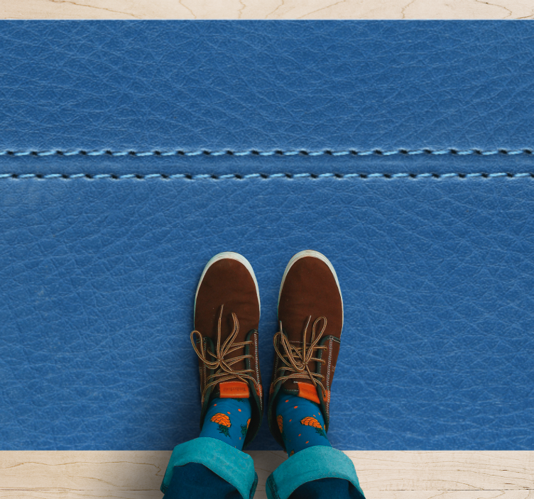 Blue Leather Stitching wood effect vinyl rug - TenStickers