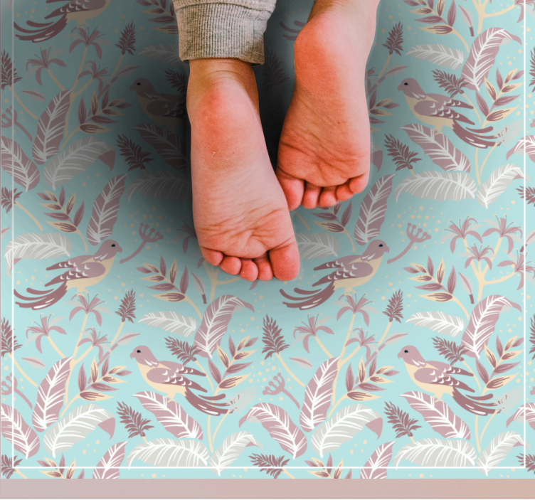 Botanical Avian Motif vinyl rug flowers - TenStickers