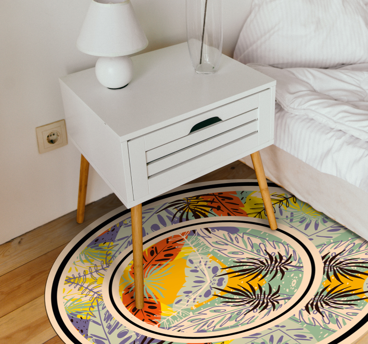 Botanical Circular Motif vinyl rug flowers - TenStickers