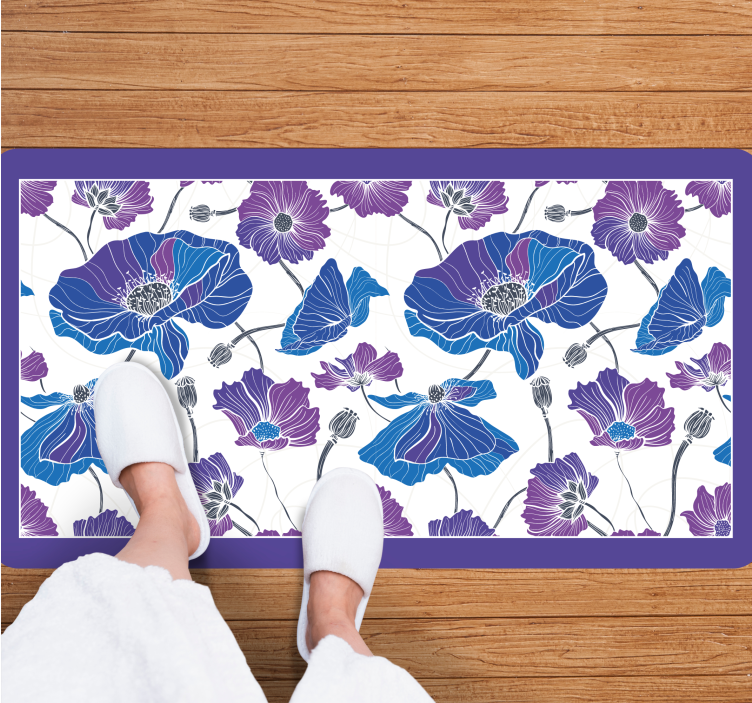 Blue botanical dream vinyl rug flowers - TenStickers