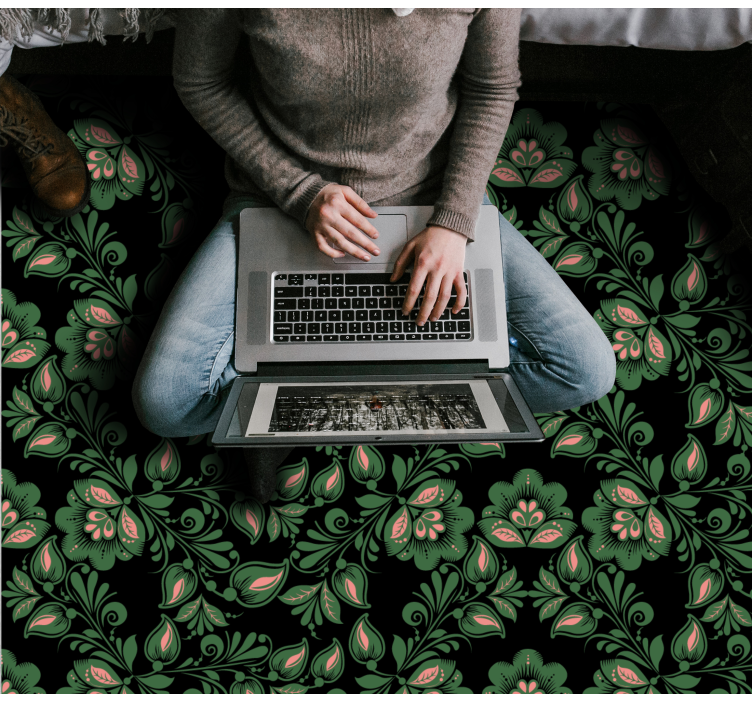 Botanical Greenery Motif vinyl rug flowers - TenStickers