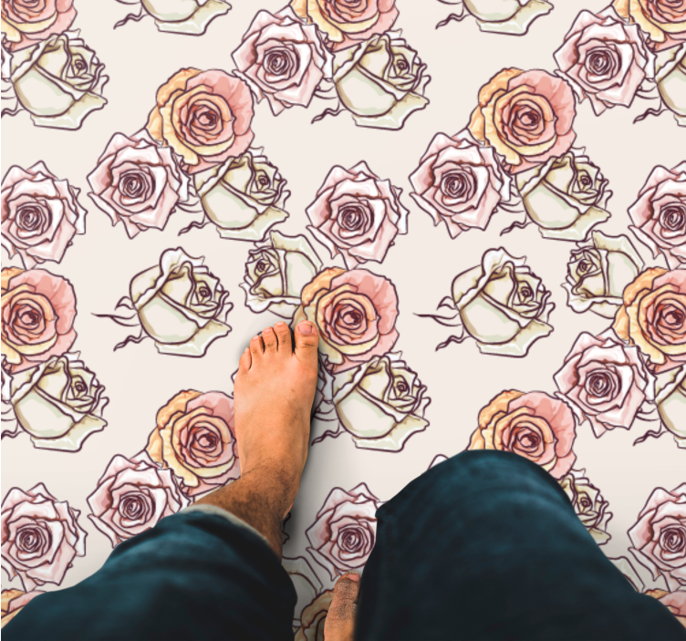 Botanical Rose Motif vinyl rug flowers - TenStickers