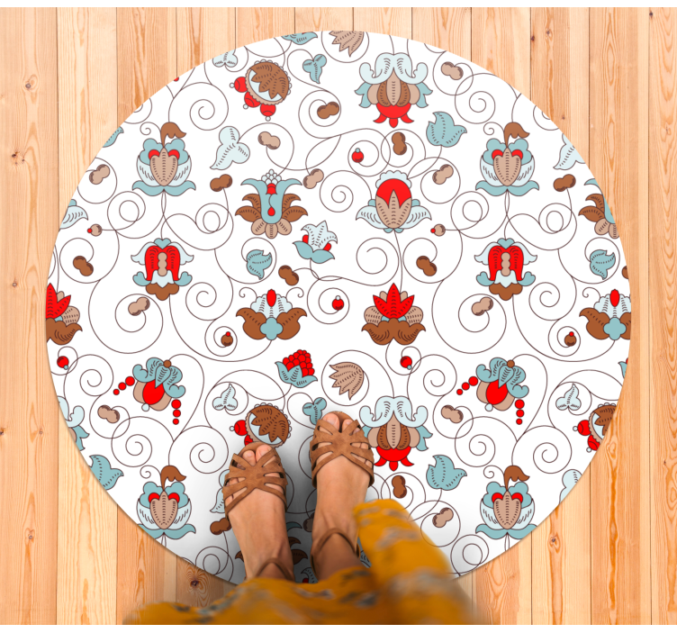 Circular Botanical Spiral Accent vinyl rug flowers - TenStickers