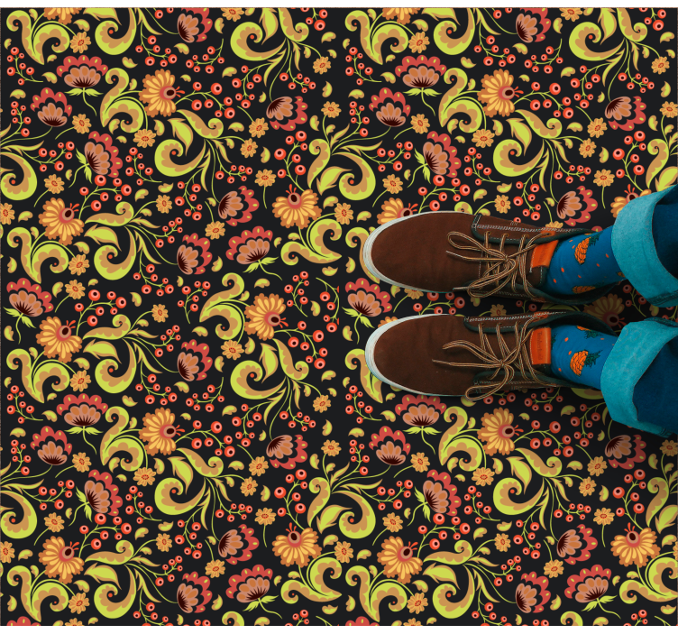 Botanical Twirl Motif vinyl rug flowers - TenStickers