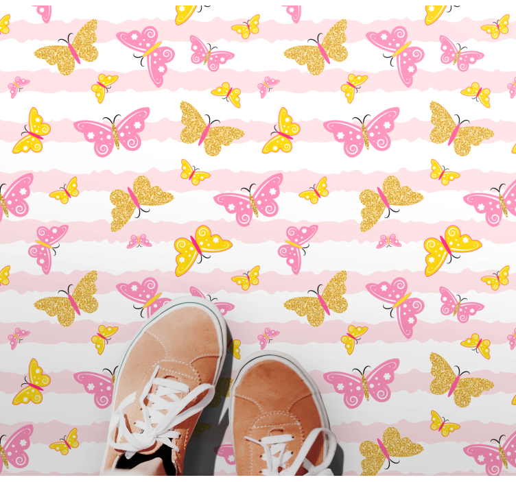 Pink and yellow butterflies vinyl rug - TenStickers