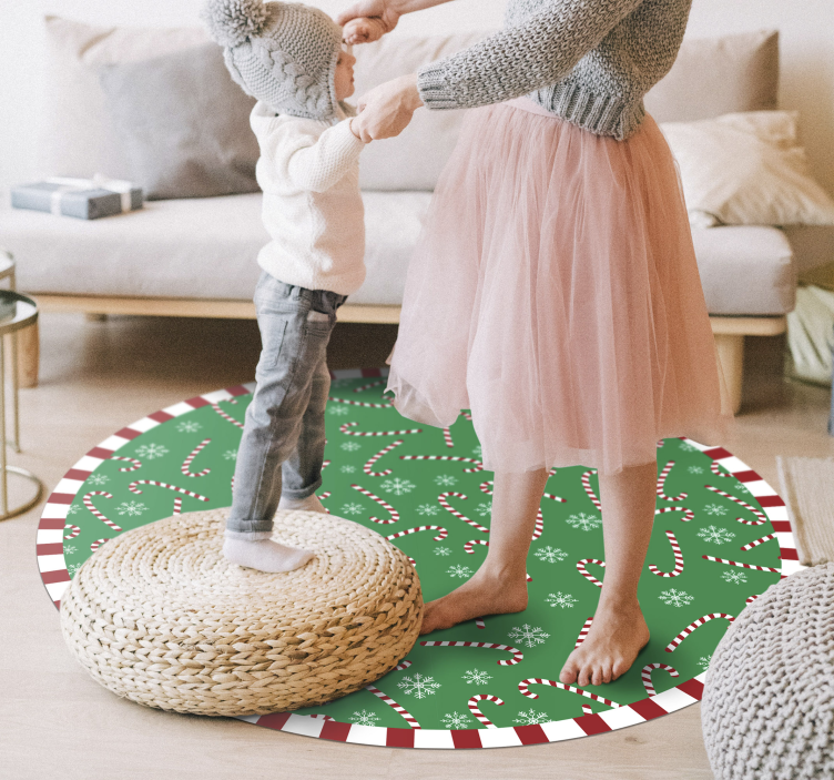 Candy Cane Circle christmas vinyl rug - TenStickers