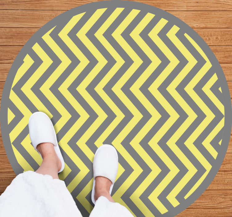 Geometric vinyl rug in grey and yellow chevron - TenStickers