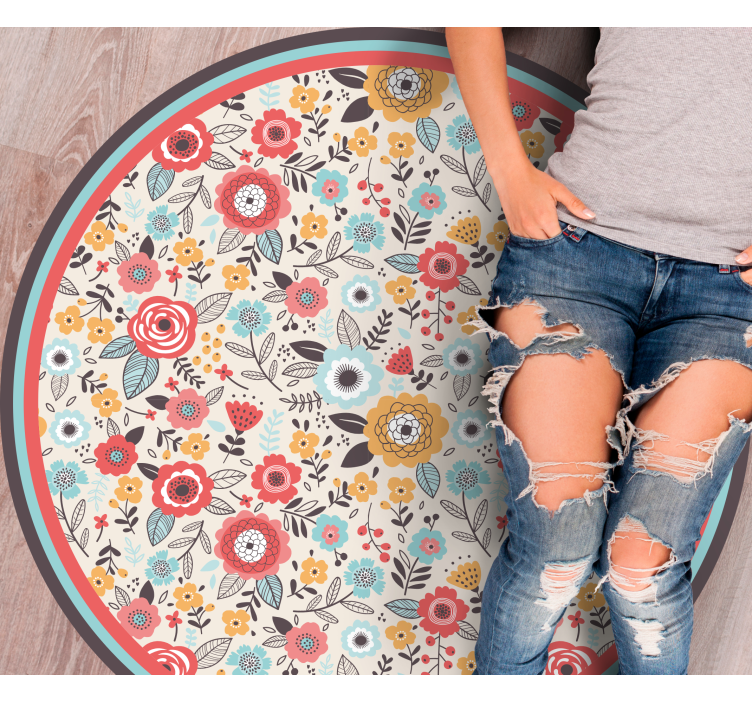 Circular design floral vinyl rug - TenStickers