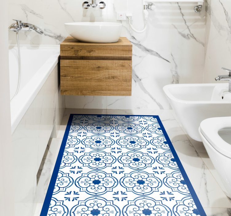 Classic blue tiles vinyl rug bathroom - TenStickers