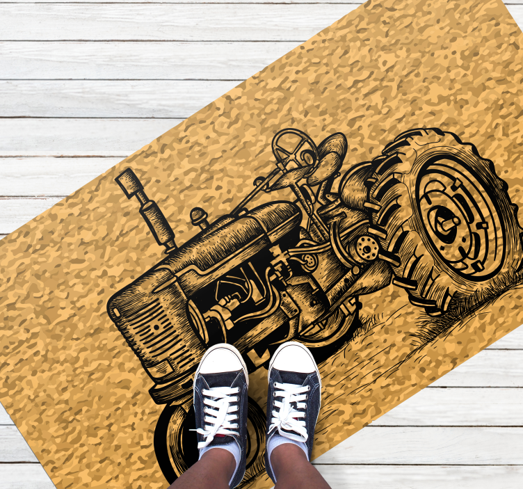 Retro Tractor Illustration vintage vinyl rug - TenStickers