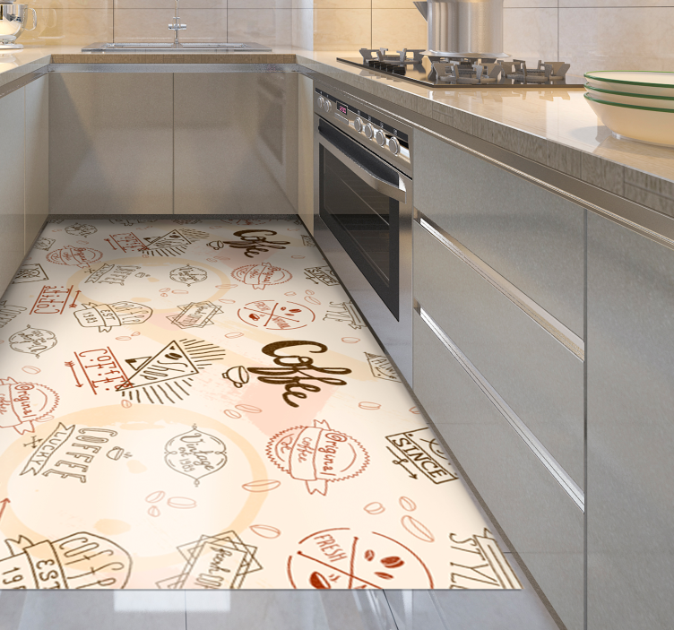 Coffee inspired pattern kitchen vinyl rug - TenStickers