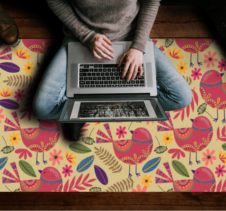 Colorful Bird Motifs vinyl rug flowers - TenStickers