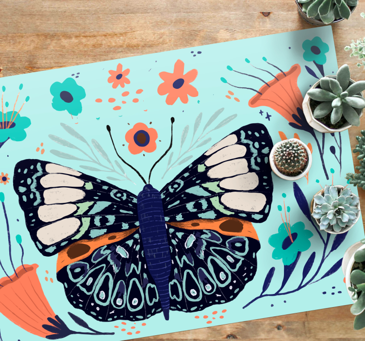 Colorful Butterfly Details vinyl rug flowers - TenStickers