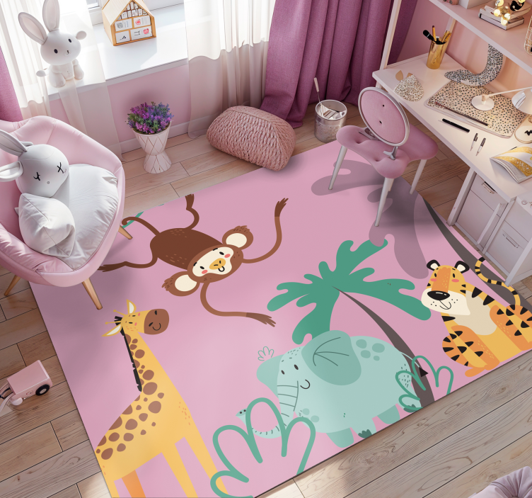 Colorful Cartoon Safari Animals animal mat - TenStickers