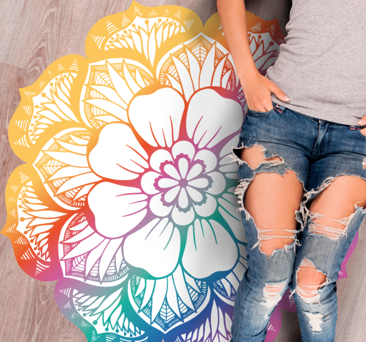 Colorful Floral Motif mandala vinyl rug - TenStickers