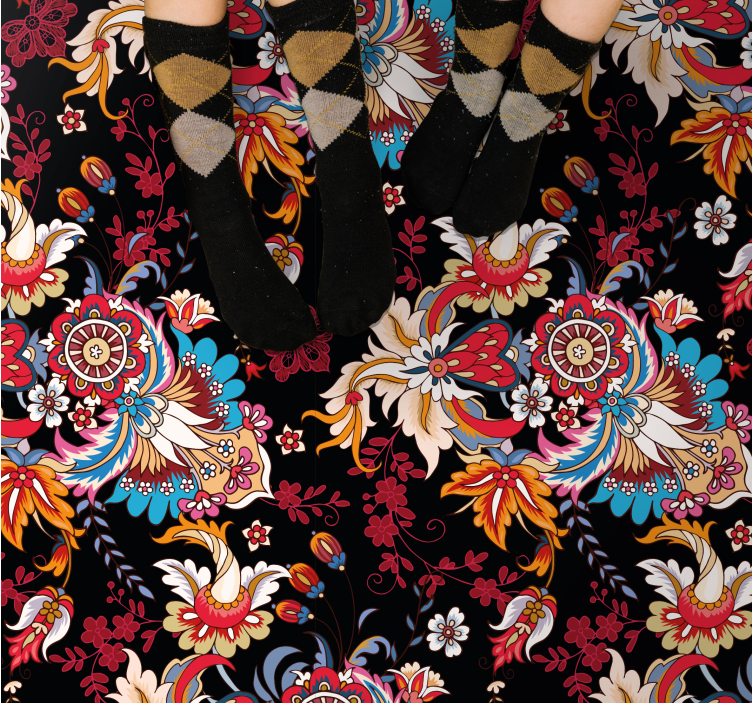 Colorful modern ethnic folk art floral rug - TenStickers