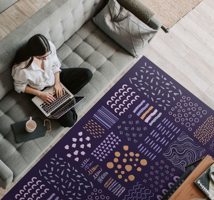 Blue painted strokes living room vinyl rug - TenStickers
