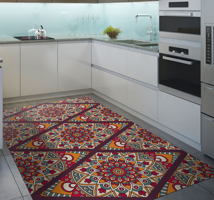Colorful tile motif mandala vinyl rug - TenStickers