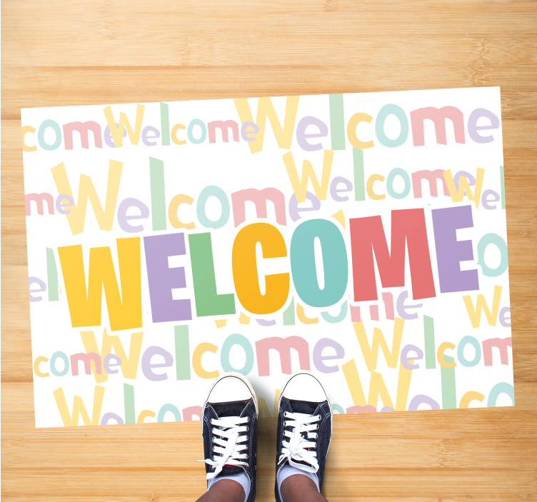 Colorful Welcome Typography custom vinyl rug - TenStickers
