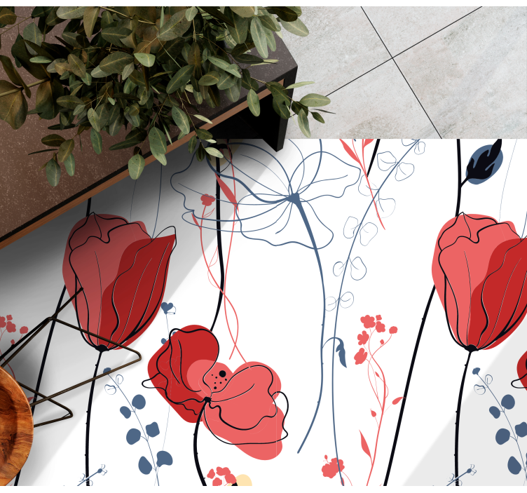 Crimson Blossom Grace vinyl rug flowers - TenStickers