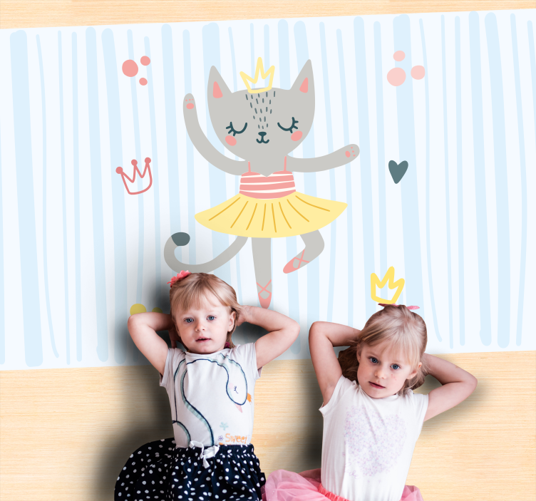 Dancing Cat Illustration kids vinyl rug - TenStickers