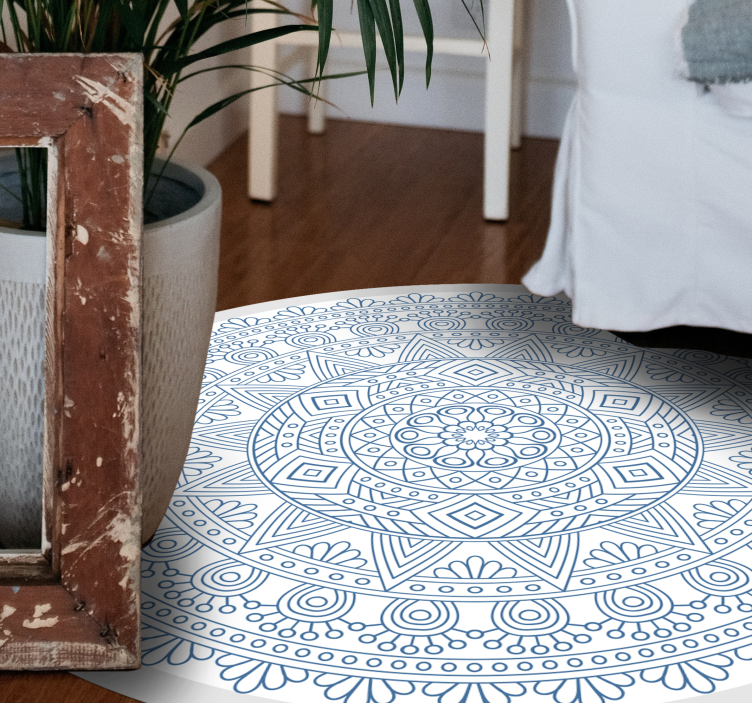 Dark blue and white mandala vinyl rug - TenStickers