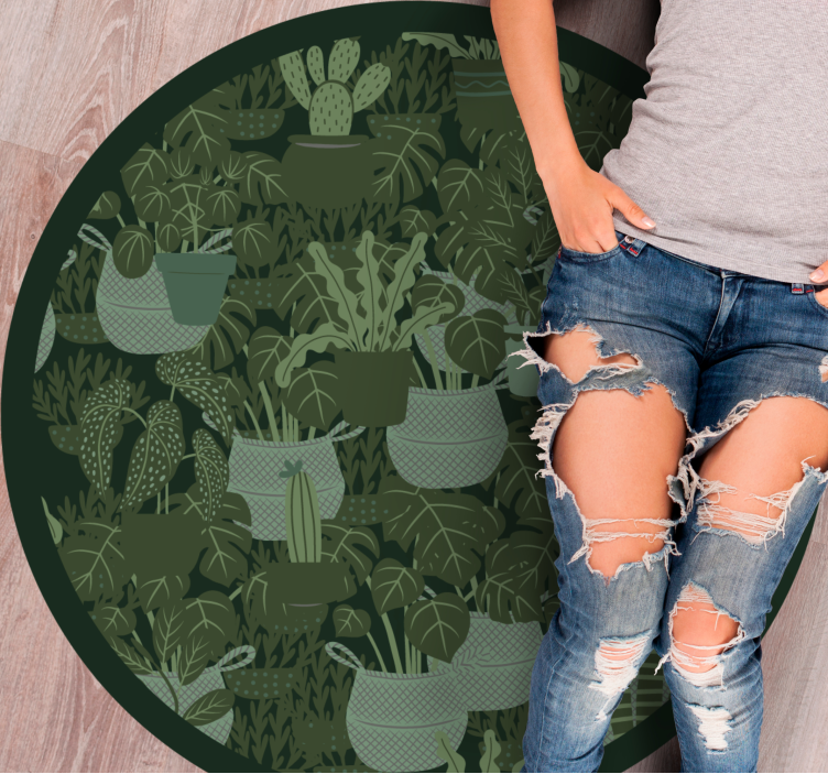 Dark Moss floral vinyl floor rug - TenStickers