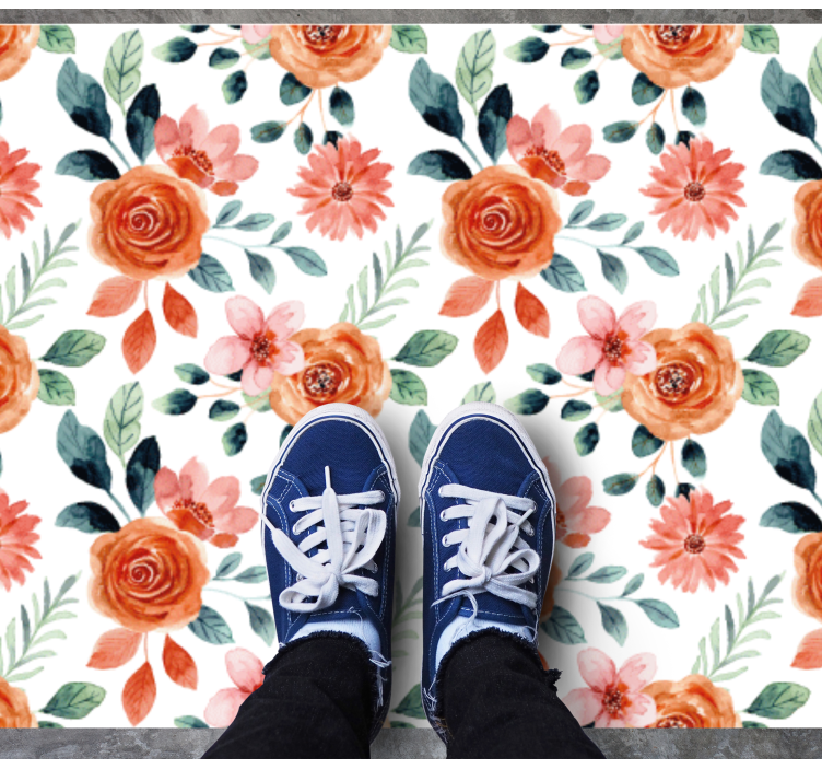 Delightful Botanical Motif vinyl rug flowers - TenStickers