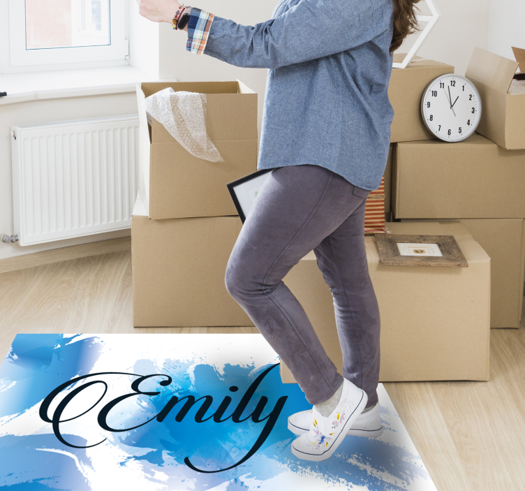 Blue splash with name teenage bedroom vinyl rug - TenStickers