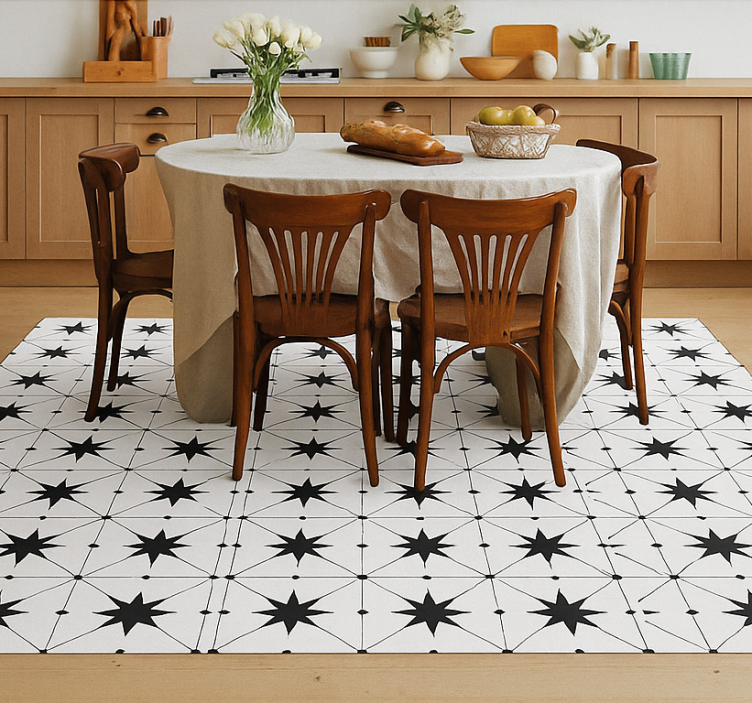 Encaustic Star Pattern dining room vinyl rug - TenStickers