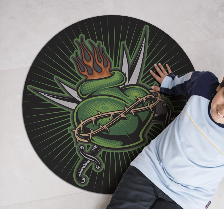 Fiery Sword Heart vinyl rug gaming - TenStickers