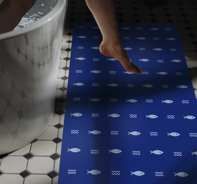 Fish Patterned Bathmat vinyl rug bathroom - TenStickers
