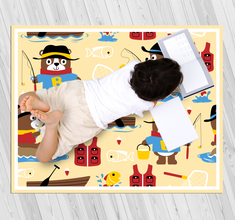 Fishing Bear Adventure kids vinyl rug - TenStickers