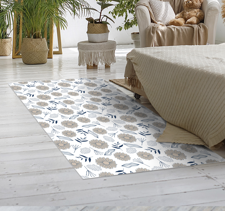 Floral Botanical Motif vinyl rug flowers - TenStickers