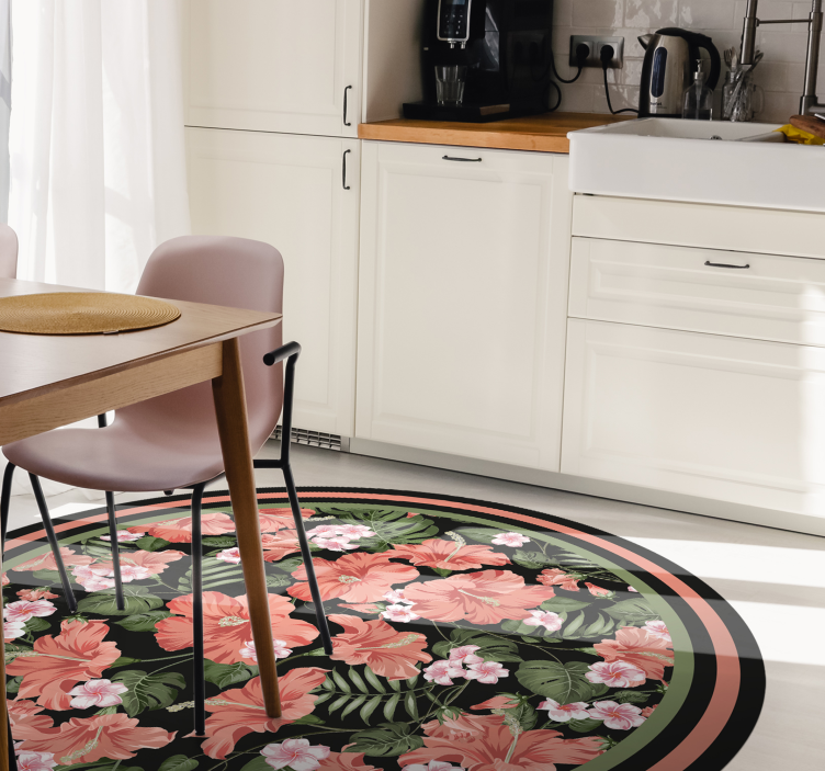 Floral Circular Motif vinyl rug flowers - TenStickers