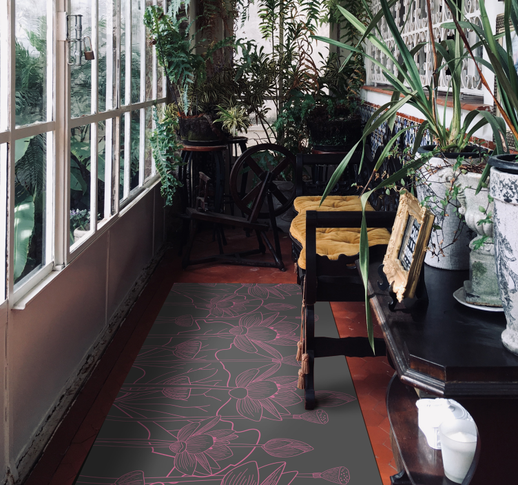 Floral Contour Sketch vinyl rug flowers - TenStickers