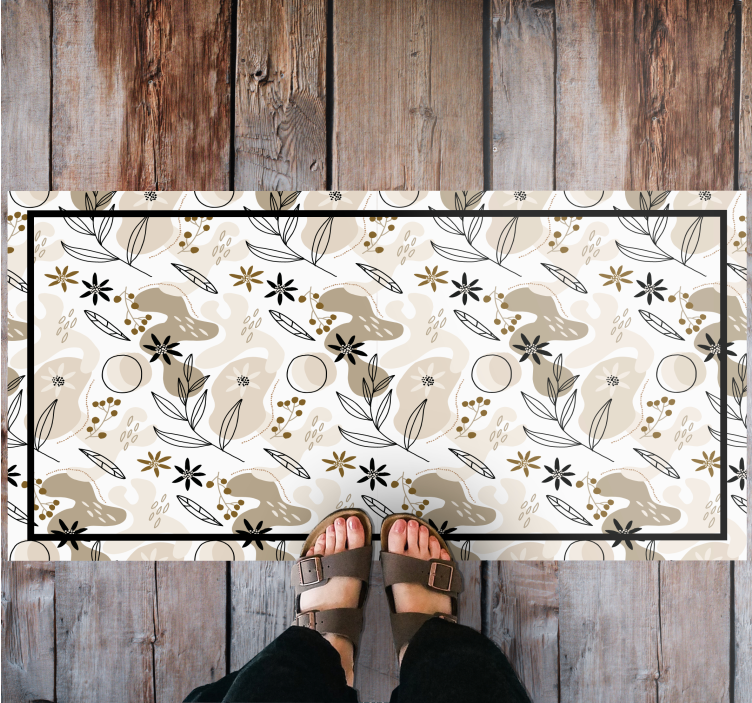 Beige foliage elements vinyl rug flowers - TenStickers