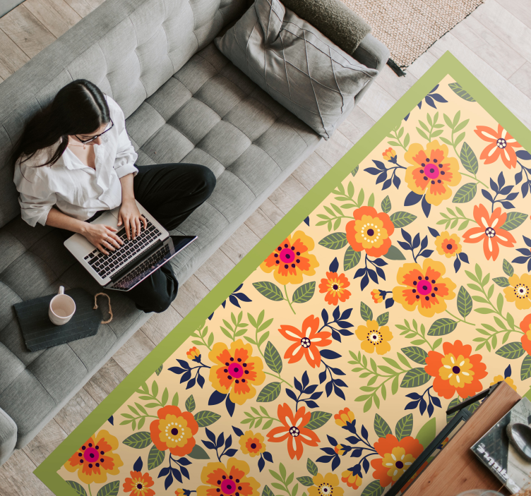 Floral Garden Motif vinyl rug flowers - TenStickers
